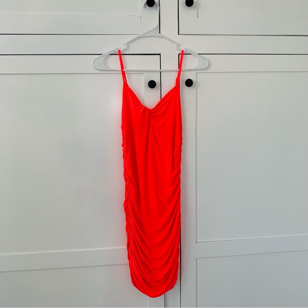 Attached Neon Pink/Orange Mini Dress Size Small